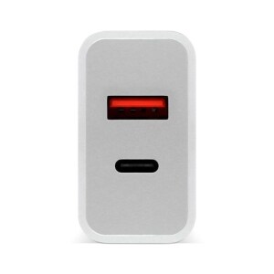 BROBOTIX  CARGADOR USB 3.0 PARA PARED  DUAL  18W  PUERTO USB TIPO A y PUERTO USB TIPO C  COLOR BLANCO-   Adaptador Cable C