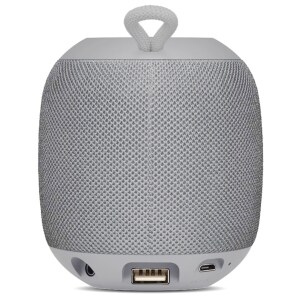 BROBOTIX BOCINA PORTÁTIL INALÁMBRICA 360º, BLUETOOTH, RADIO FM, PUERTO USB Y MICRO SD, COLOR GRIS, RECARGABLE, ALTAVOCES
