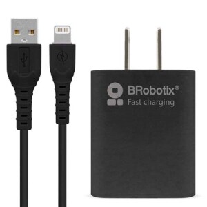 BROBOTIX COMBO USB DE CARGA RAPIDA CARGADOR USB 3.0 PARA PARED + CABLE USB TIPO LIGHTNING COLOR NEGRO 1 METRO- Adaptador C