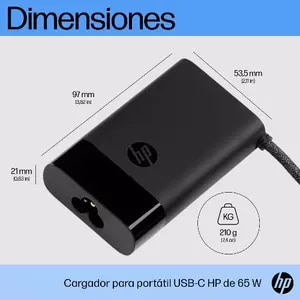 Cargador de corriente HP USB-C para laptop, tablet y smartphone, este cargador brinda 15 W, 27 W, 60 W o 65 W de potencia,