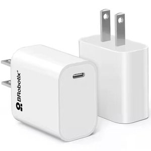 BROBOTIX CARGADOR TIPO C PARA PARED DE 20W CARGA RÁPIDA, COLOR BLANCO, 1 PUERTO USB TIPO C HEMBRA, NO INCLUYE CABLE