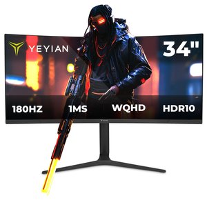 Monitor Gamer Curvo Yeyian Va 34 , 180hz, 1ms, 3440x1440 Wide Quad Hd, Luces Rgb, Hdmi 2.1, Displayport, Freesync, G-sync,