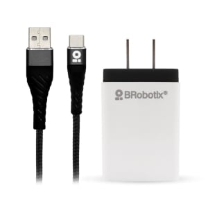 BROBOTIX COMBO USB DE CARGA RAPIDA CARGADOR USB 3.0  PARA PARED + CABLE USB TIPO C COLOR NEGRO - Adaptador Cable Corriente