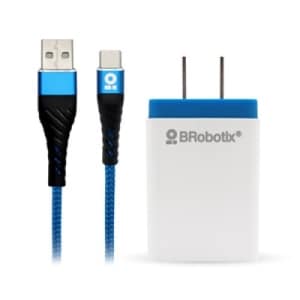 BROBOTIX COMBO USB DE CARGA RAPIDA CARGADOR USB 3.0 PARA PARED + CABLE USB TIPO C COLOR AZUL - Adaptador Cable Corriente Alimentacion Telefono Celular - USB Version 3.0 FAST CHARGING
