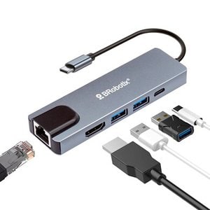 BROBOTIX DOCKING STATION USB C 5 EN 1 - HDMI , RJ45 GIGABIT , 2 USB V3.0, USB TIPO C - 1 Conexión USB Tipo C macho a (1 Pu