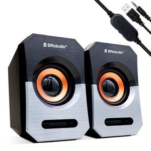 BROBOTIX BOCINAS MULTIMEDIA, USB + 3.5 MM COLOR NEGRO/PLATA - Sistema de Altavoces para computadoras laptop , alimentación