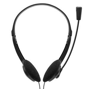 BROBOTIX AUDIFONO DIADEMA CON MICROFONO AJUSTABLE BASICA - 2 Conectores 3.5 mm para Microfono y Audio - Color Negro