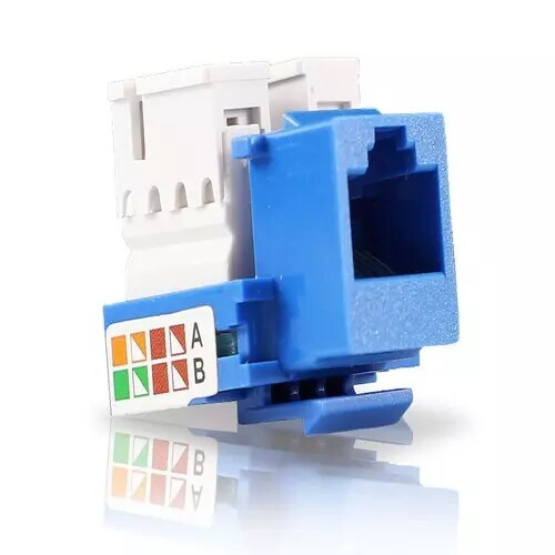 CONECTOR JACK ENSON ENS-JC6BL CAT6 COLOR AZUL A 90 GRADOS PONCHADO CON PINZAS Y CUBREPOLVO.