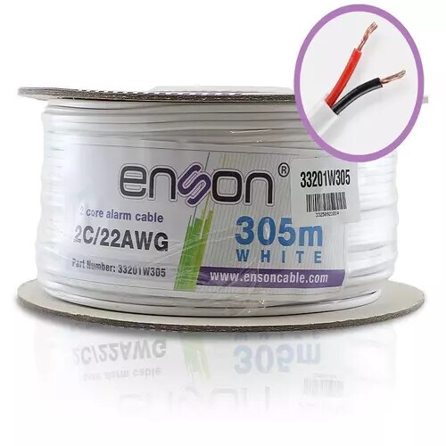 BOBINA DE CABLE DE ALARMA ENSON 33201W305 SERIE PRO-II MULTIFILAR 2C/22 AWG BOBINA DE 305 METROS FORRO PVC COLOR BLANCO PA