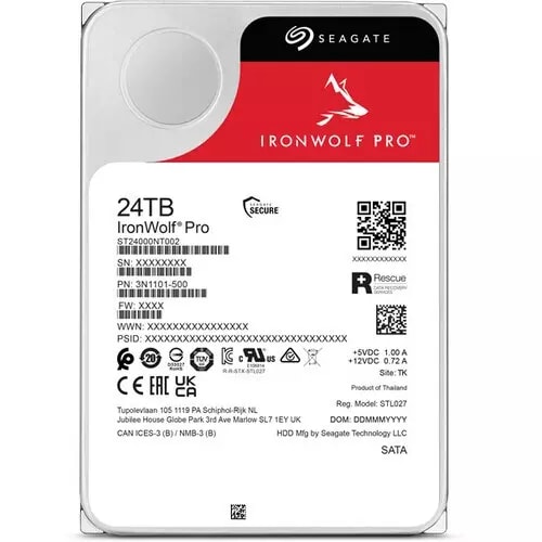 Disco Duro Interno 24TB 3.5" SATA 6Gb/s 7200RPM 512MB, bahías ilimitadas, Hot Plug 24x7, IronWolf Pro NAS Seagate