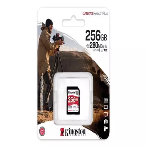 Kingston Tarjeta De Memoria SD, Canvas React Plus V60, Capacidad: 256GB, 4K, Clase 10, UHS-II, U3, V60, Lectura: 280MB/s y Escritura: 150MB/s, SKU: SDR2V6/256GB