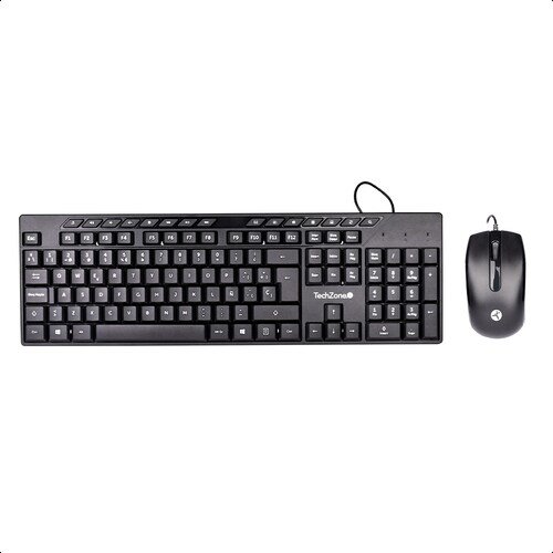 KIT TECLADO C/ MOUSE ALAMBRICO TECHZONE 105 TECLAS+15 MULTIMEDIA QWERTY. CABLE USB / MOUSE 3 BOTONES DPI 1000 CABLE DE 130