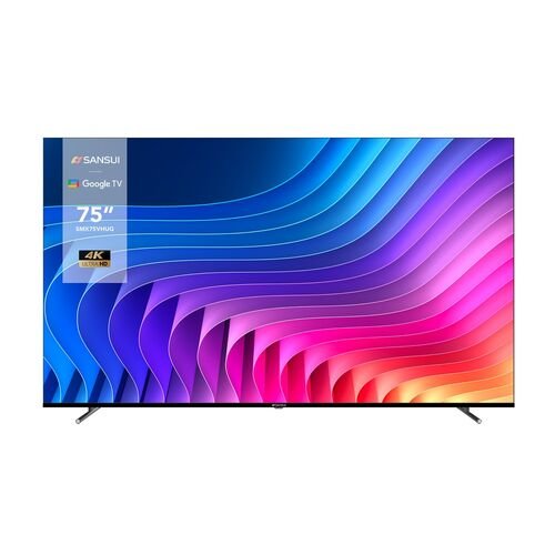 Pantalla 75", DLED, UHD (3,840x2,160), NTSC/ATSC, Dolby Digital Plus, 4 HDMI, 2 USB, 1 entrada RF, 1 AV In, Ethernet, 1 sa