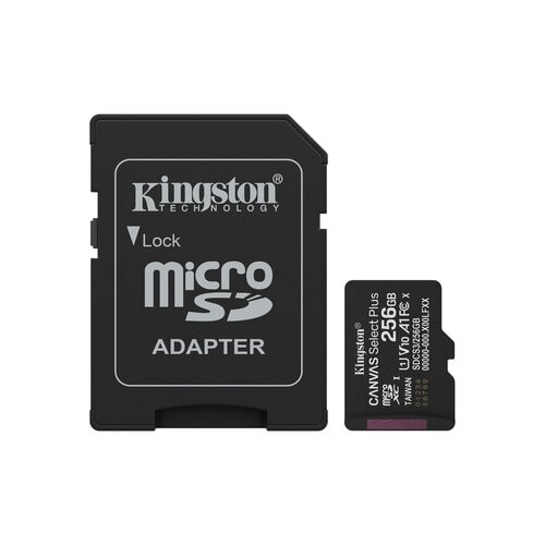 Kingston Tarjeta De Memoria MicroSD, Canvas Select Plus Gen3, Capacidad: 256GB, Clase 10, UHS-I, U1, V10, A1 Lectura: 150M