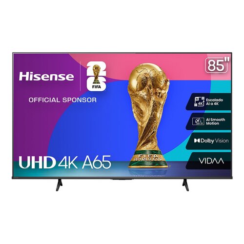 Smart Led-Lcd Tv 2025 Hisense 85a65nv 215.9cm - 4k Uhdtv - Hig Dynamic Range (alto Rango Dinámico, Hdr) - 2159mm Clase - Dolby Vision - Direct Led Retroiluminación - Asistente De Google Soportado - Amazon Prime Video, Disney+, Netflix, Hbo Max - 3840 X 2160 Resolución