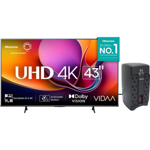 "HISENSE PANTALLA 43 PULG LED 4K SMART TV CON REGULADOR VICA T-1
"