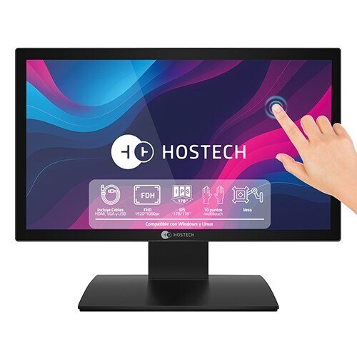 Monitor Touch 18.5  Hostech    Ht400-1 Fhd+ Vesa+ Negro+Panel Ips+resolucion  1920*1080 + Pantalla Capacitiva multitactil+