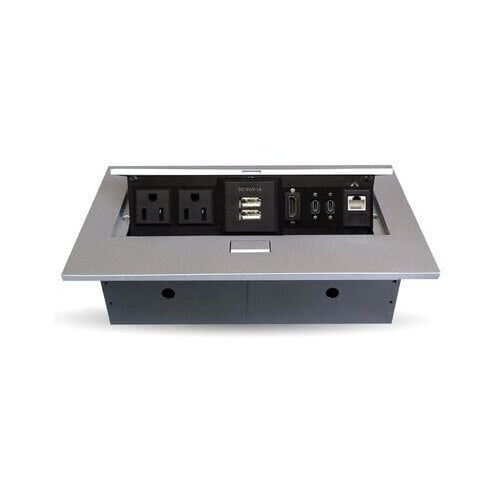 "BROBOTIX CAJA PARA MESA CON PUERTOS HDMI, USB-A, USB-C, RJ45 CAT6 Y CORRIENTE ELÉCTRICA, INCLUYE BOTÓN DE APERTURA, COLOR