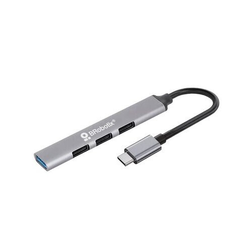 "BROBOTIX HUB USB 3.0 CON 4 PUERTOS USB-A, CONECTOR TIPO C, PLUG AND PLAY. COLOR PLATA
"