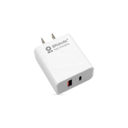BROBOTIX  CARGADOR USB 3.0 PARA PARED  DUAL  18W  PUERTO USB TIPO A y PUERTO USB TIPO C  COLOR BLANCO-   Adaptador Cable C