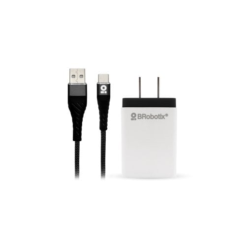 BROBOTIX COMBO USB DE CARGA RAPIDA CARGADOR USB 3.0  PARA PARED + CABLE USB TIPO C COLOR NEGRO - Adaptador Cable Corriente