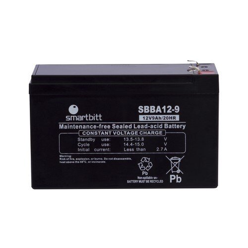 SMARTBITT BATERIA SBBA12-9, 12V/9AH, 12 VOLTS 9 AMPERES, SELLADA LIBRE DE MANTENIMIENTO, TECNOLOGIA VRLA