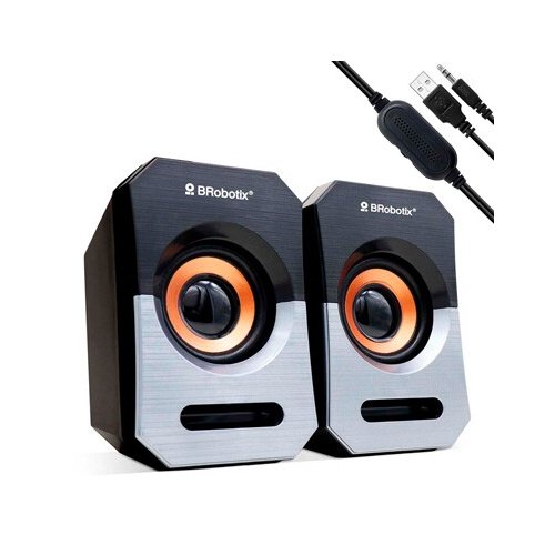 BROBOTIX BOCINAS MULTIMEDIA, USB + 3.5 MM COLOR NEGRO/PLATA - Sistema de Altavoces para computadoras laptop , alimentación