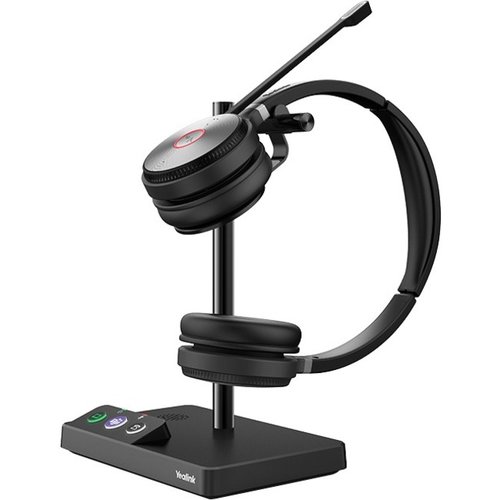 WH62 TEAMS BINAURAL EAR (DUAL EAR) OVER-THE-HEAD HEADSET. BUSYLIGHT ON HEADSET. LEATHER EAR CUSHIONS. YEALINK ACOUSTIC SHI