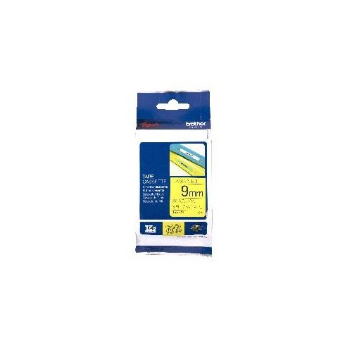 Brother P-touch TZE621 Label Tape - x 9 mm Width - Rectangle - Direct Thermal - Glossy - Yellow - Laminated - 1 Roll