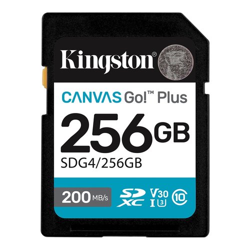 Kingston Canvas Go! Plus 256 GB Class 10/UHS-I (U3) V30 SDXC - 200 MB/s Read - 160 MB/s Write
