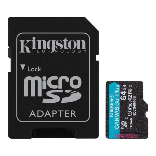 Kingston Canvas Go! Plus 64 GB Class 10/UHS-I (U3) V30 microSDXC - 200 MB/s Read