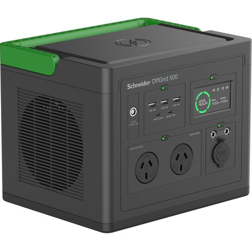 Schneider OffGrid Portable Power Station 500 230V 517Wh Lithium-ion LCD 2 AS3112 Australian outlets Sinewave 3 USB-A 2 USB