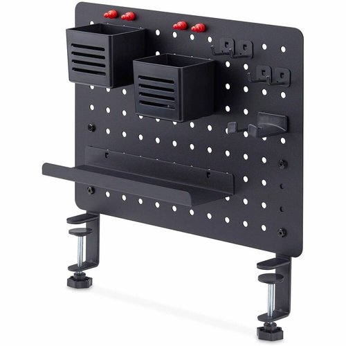 StarTech.com Clamp-On Pegboard with Accessories, 16.5x12.5in, Steel Peg Board, Desktop Storage Organizer, Black - Streamli