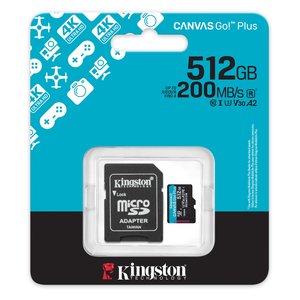 Kingston Canvas Go! Plus 512 GB Class 10/UHS-I (U3) V30 microSDXC - 200 MB/s Read - 160 MB/s Write