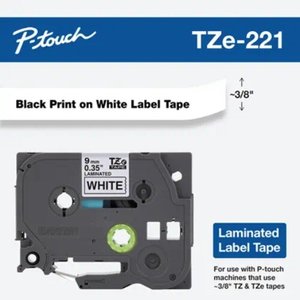 Brother P-touch TZE221 Cinta para etiquetas - 9.52mm Ancho - Rectángulo - Blanco - Laminada - Resistente a grasa, Resisten