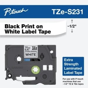 Brother P-touch TZES231 Cinta para etiquetas - 12.70mm Ancho - Negro, Blanco - Polietileno - Laminada - Resistente a susta