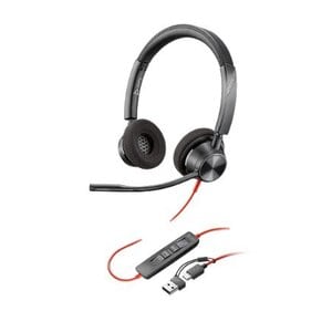 Poly Auriculares Poly Blackwire 3320 Cableado Sobre la oreja, Sobre la cabeza Estéreo - Negro - Certificación Microsoft Teams - Binaural - Supra-aural - 32Ohm - 20Hz a 20kHz - 216.4cm Cable - Omnidireccional, Función de cancelación de ruido ambiente Micrófono - USB Tipo C, Mini-phone (3.5mm)