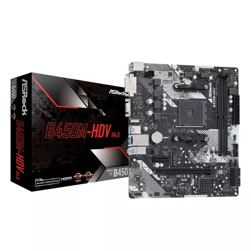 Placa Base de computador de escritorio ASRock B450M-HDV R4.0 - AMD B450 Conjunto de Circuitos Integrados - Socket AM4 - Mi