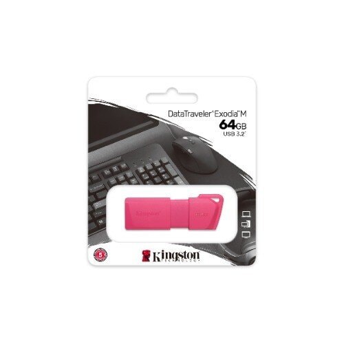 Unidad flash Kingston DataTraveler Exodia M - 64GB - USB 3.2 (Gen 1) Tipo A - Rosa neón - 5Año(s) Garantía