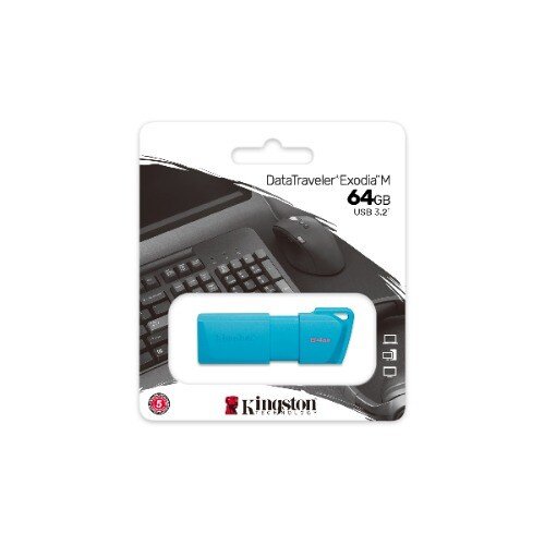 Unidad flash Kingston DataTraveler Exodia M - 64GB - USB 3.2 (Gen 1) Tipo A - Azul neón - 5Año(s) Garantía