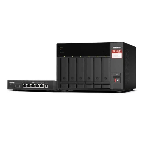 TS-673A-SW5T-US - QNAP Desktop 6-bay NAS/iSCSI IP-SA with  QSW-1105-5T 2.5GbE x 5 ports unmanaged switch