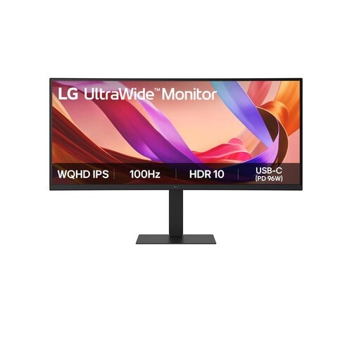 Monitor LED IPS 34" Formato 21:9 W-QHD Curved, 60Hz, HDR 10, Freesync, 2 HDMI + DP + USB-C + RJ45, Tilt/Height Adjustment,