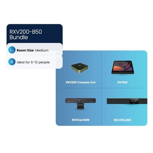 RXV200  Microsoft Teams room compute  Bundle 50, including RX-PAD room controller,  RXVCAM50-M camera and RX-HDL200 Audio 