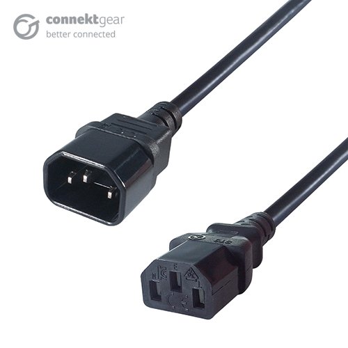 Group Gear Power Extension Cord - 1 m - United Kingdom - For Monitor, Computer, UPS - IEC 60320 C14 / IEC 60320 C13 - Black